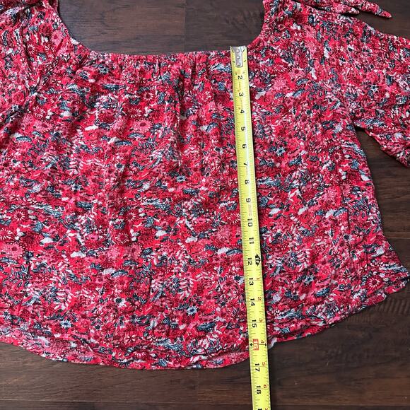 Billabong red floral off-the-shoulder top size L - Picture 7 of 9